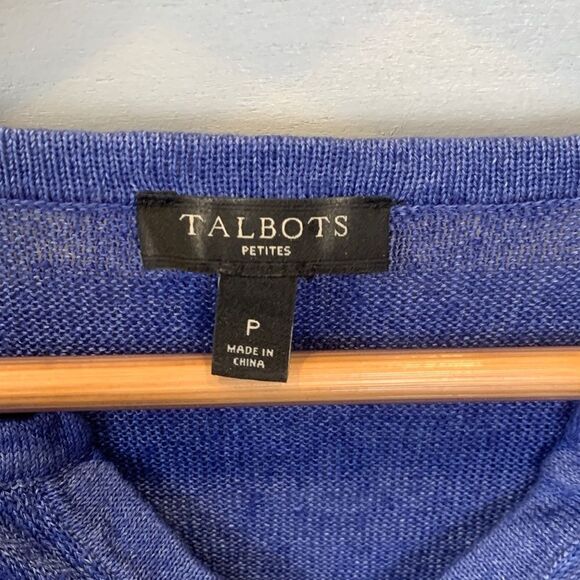 Talbots 100% linen blue V-neck lightweight knit sweater size petite - Picture 2 of 8